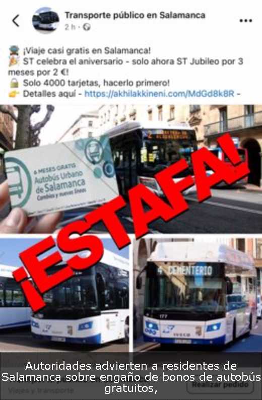 Autoridades advierten a residentes de Salamanca sobre engaño de bonos de autobús gratuitos