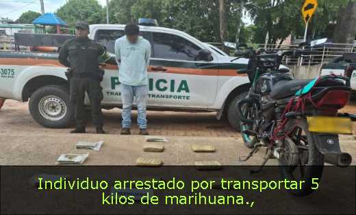 Individuo arrestado por transportar 5 kilos de marihuana
