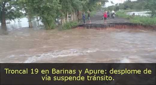 Troncal 19 en Barinas y Apure: desplome de vía suspende tránsito. 