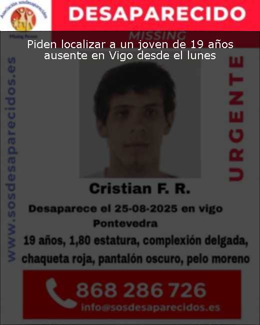 Piden localizar a un joven de 19 años ausente en Vigo desde el lunes 
