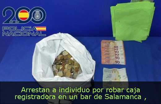 Arrestan a individuo por robar caja registradora en un bar de Salamanca 