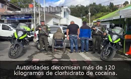 Autoridades decomisan más de 120 kilogramos de clorhidrato de cocaína