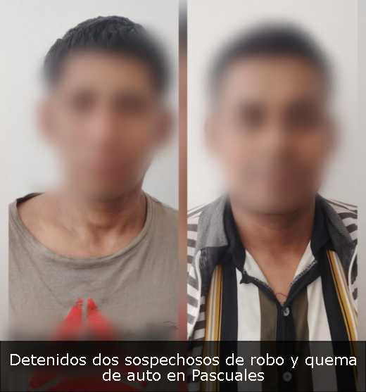 Detenidos dos sospechosos de robo y quema de auto en Pascuales 