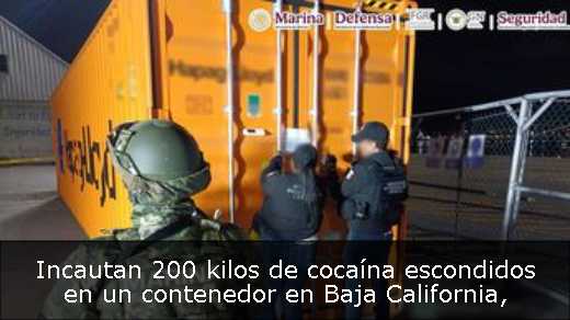 Incautan 200 kilos de cocaína escondidos en un contenedor en Baja California
