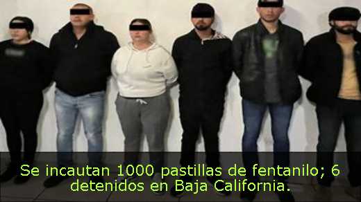 Se incautan 1000 pastillas de fentanilo; 6 detenidos en Baja California