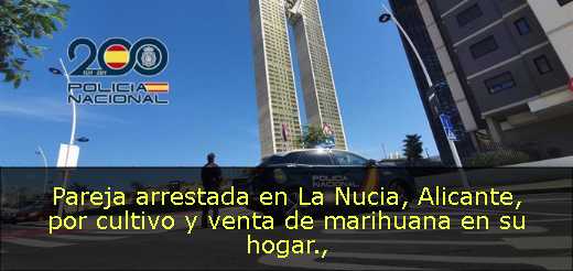 Pareja arrestada en La Nucia, Alicante, por cultivo y venta de marihuana en su hogar