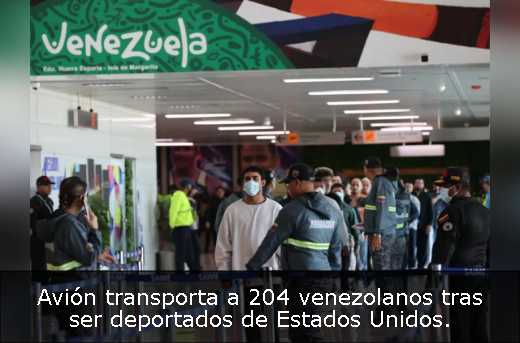 Avión transporta a 204 venezolanos tras ser deportados de Estados Unidos