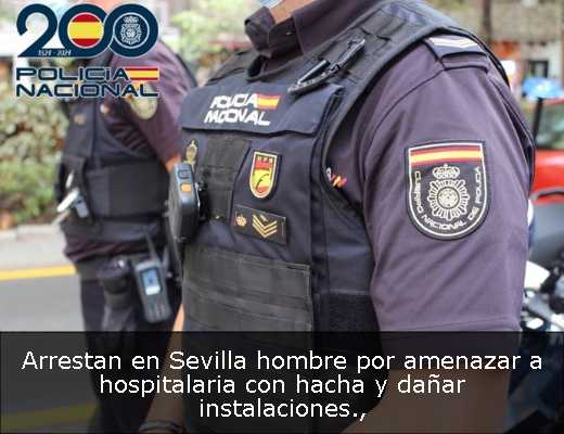 Arrestan en Sevilla hombre por amenazar a hospitalaria con hacha y dañar instalaciones