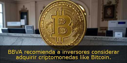 BBVA recomienda a inversores considerar adquirir criptomonedas like Bitcoin. 