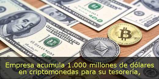 Empresa acumula 1.000 millones de dólares en criptomonedas para su tesorería