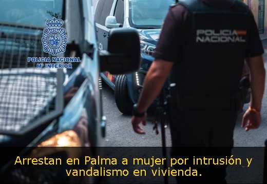 Arrestan en Palma a mujer por intrusión y vandalismo en vivienda. 