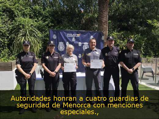 Autoridades honran a cuatro guardias de seguridad de Menorca con menciones especiales