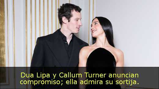 Dua Lipa y Callum Turner anuncian compromiso; ella admira su sortija. 