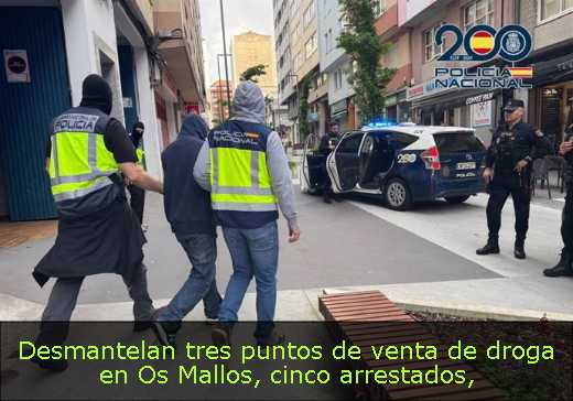 Desmantelan tres puntos de venta de droga en Os Mallos, cinco arrestados