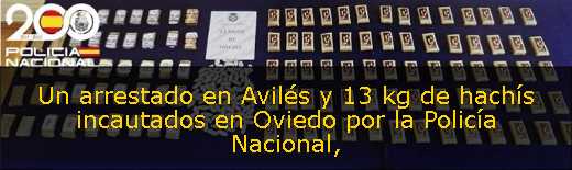 Un arrestado en Avilés y 13 kg de hachís incautados en Oviedo por la Policía Nacional