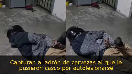 Capturan a ladrón de cervezas al que le pusieron casco por autolesionarse 