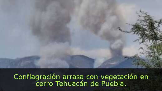 Conflagración arrasa con vegetación en cerro Tehuacán de Puebla. 