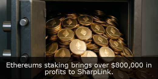 Ethereums staking brings over $800,000 in profits to SharpLink. 