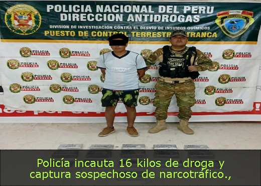 Policía incauta 16 kilos de droga y captura sospechoso de narcotráfico