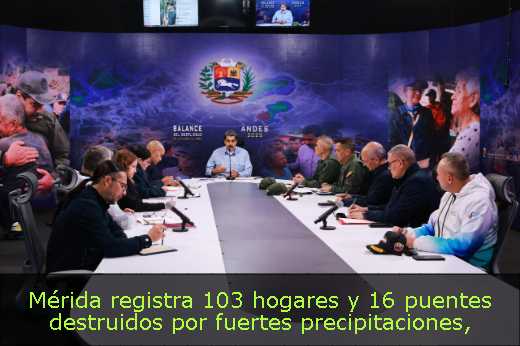 Mérida registra 103 hogares y 16 puentes destruidos por fuertes precipitaciones