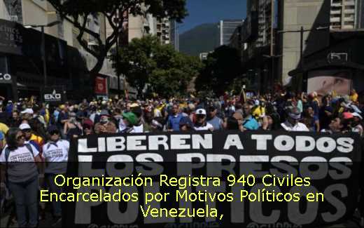 Organización Registra 940 Civiles Encarcelados por Motivos Políticos en Venezuela