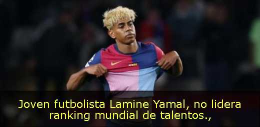 Joven futbolista Lamine Yamal, no lidera ranking mundial de talentos