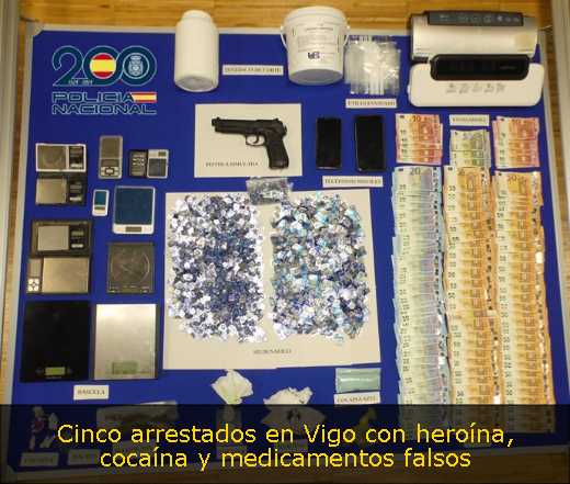 Cinco arrestados en Vigo con heroína, cocaína y medicamentos falsos 