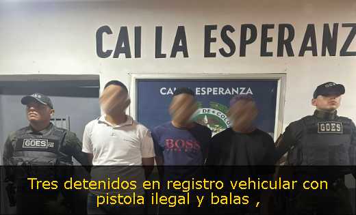Tres detenidos en registro vehicular con pistola ilegal y balas 