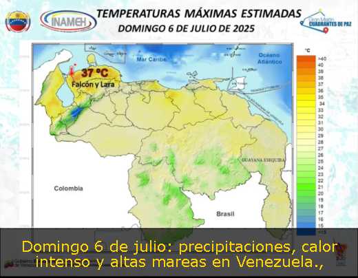 Domingo 6 de julio: precipitaciones, calor intenso y altas mareas en Venezuela