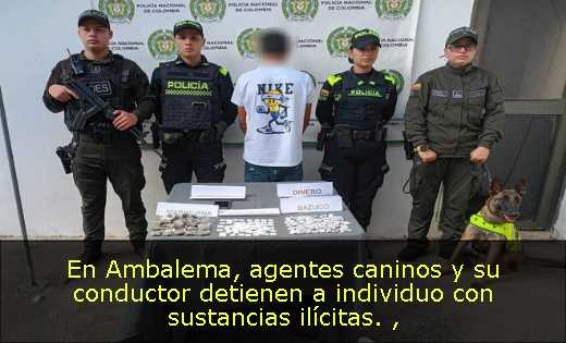 En Ambalema, agentes caninos y su conductor detienen a individuo con sustancias ilícitas. 
