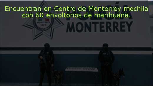 Encuentran en Centro de Monterrey mochila con 60 envoltorios de marihuana