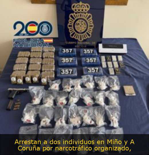 Arrestan a dos individuos en Miño y A Coruña por narcotráfico organizado