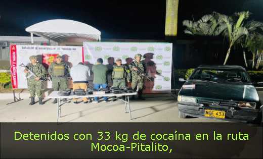Detenidos con 33 kg de cocaína en la ruta Mocoa-Pitalito